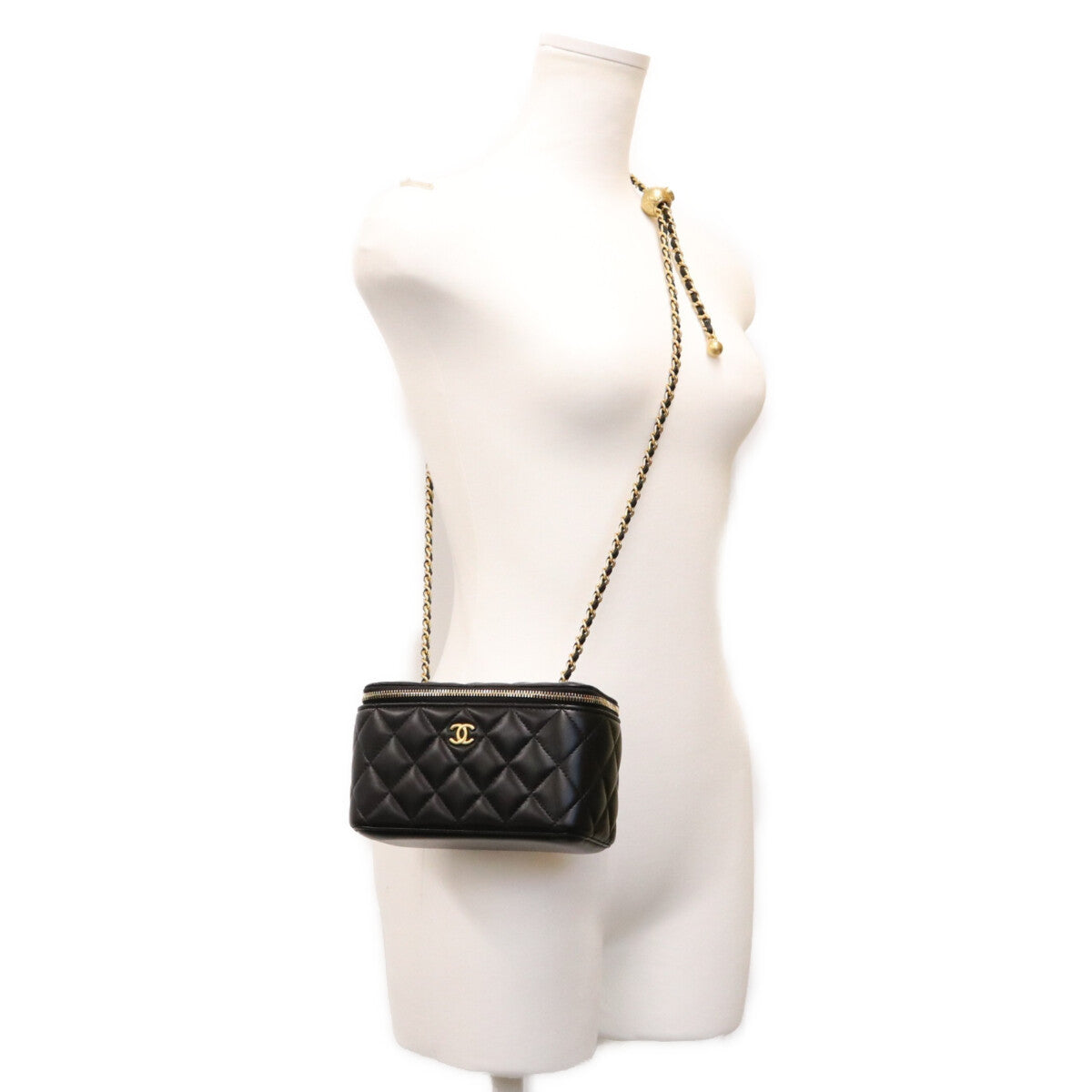CHANEL シャネル 31番 AP2303 黒 ラム G金具 ココボール/パールクラッシュ バニティショルダーバッグ ショルダーバッグ