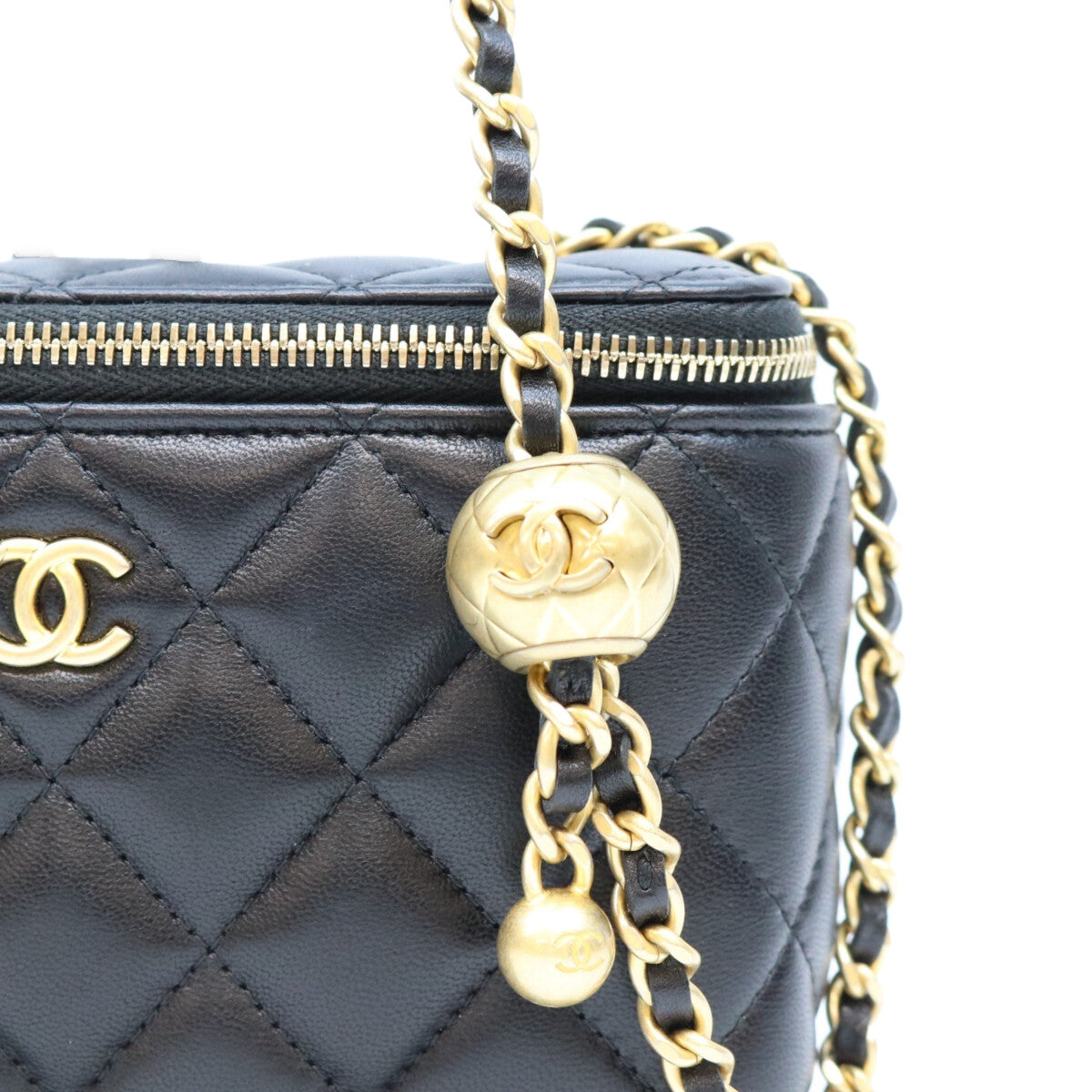 CHANEL シャネル 31番 AP2303 黒 ラム G金具 ココボール/パールクラッシュ バニティショルダーバッグ ショルダーバッグ