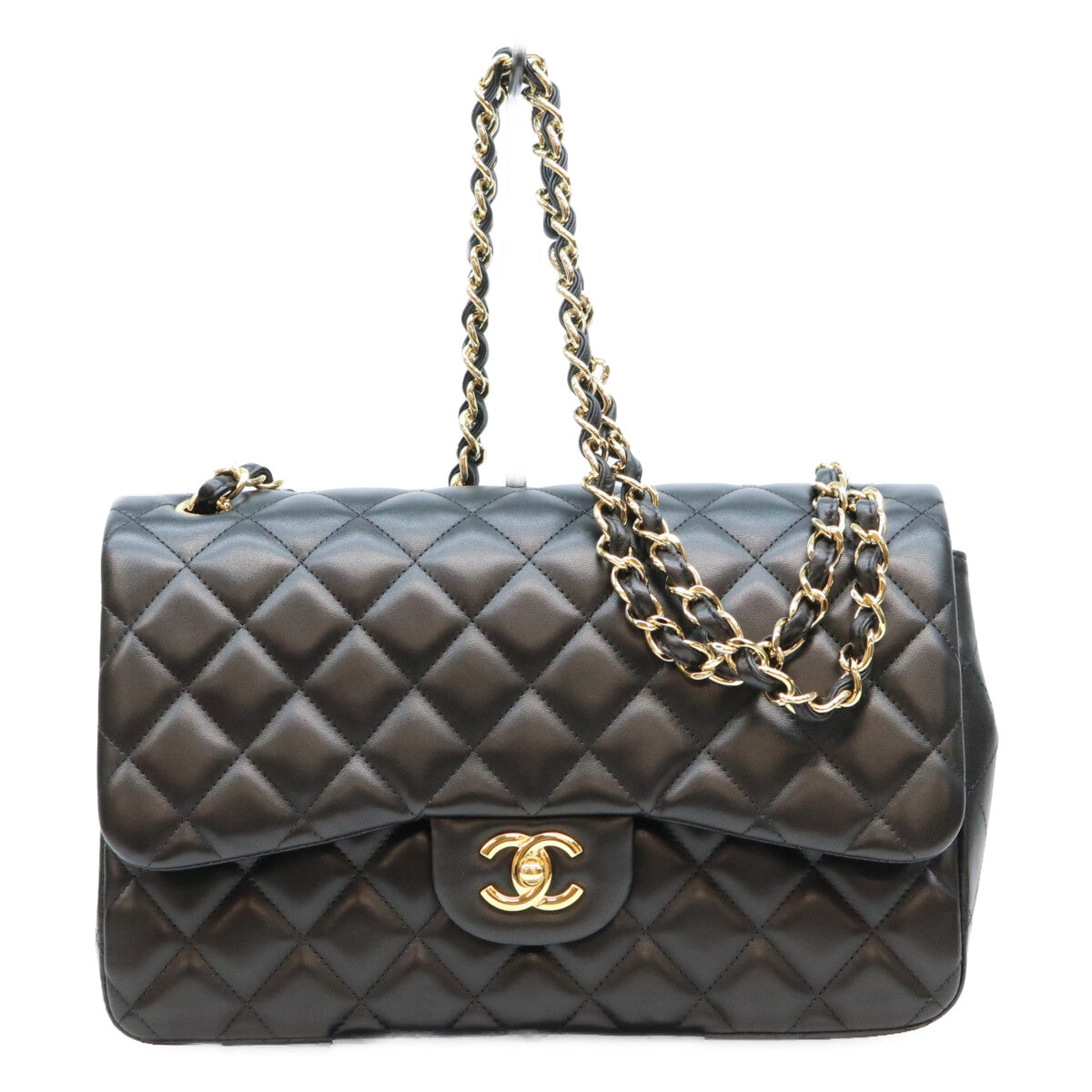 CHANEL シャネル 14番 A58600 黒 ラム G金具 Wフラップ デカマトラッセ30 ショルダーバック ショルダーバッグ