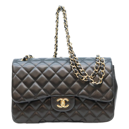 CHANEL シャネル 14番 A58600 黒 ラム G金具 Wフラップ デカマトラッセ30 ショルダーバック ショルダーバッグ