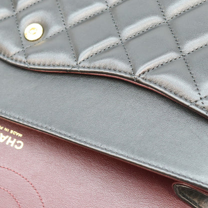 CHANEL シャネル 14番 A58600 黒 ラム G金具 Wフラップ デカマトラッセ30 ショルダーバック ショルダーバッグ