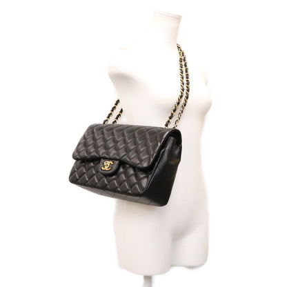 CHANEL シャネル 14番 A58600 黒 ラム G金具 Wフラップ デカマトラッセ30 ショルダーバック ショルダーバッグ