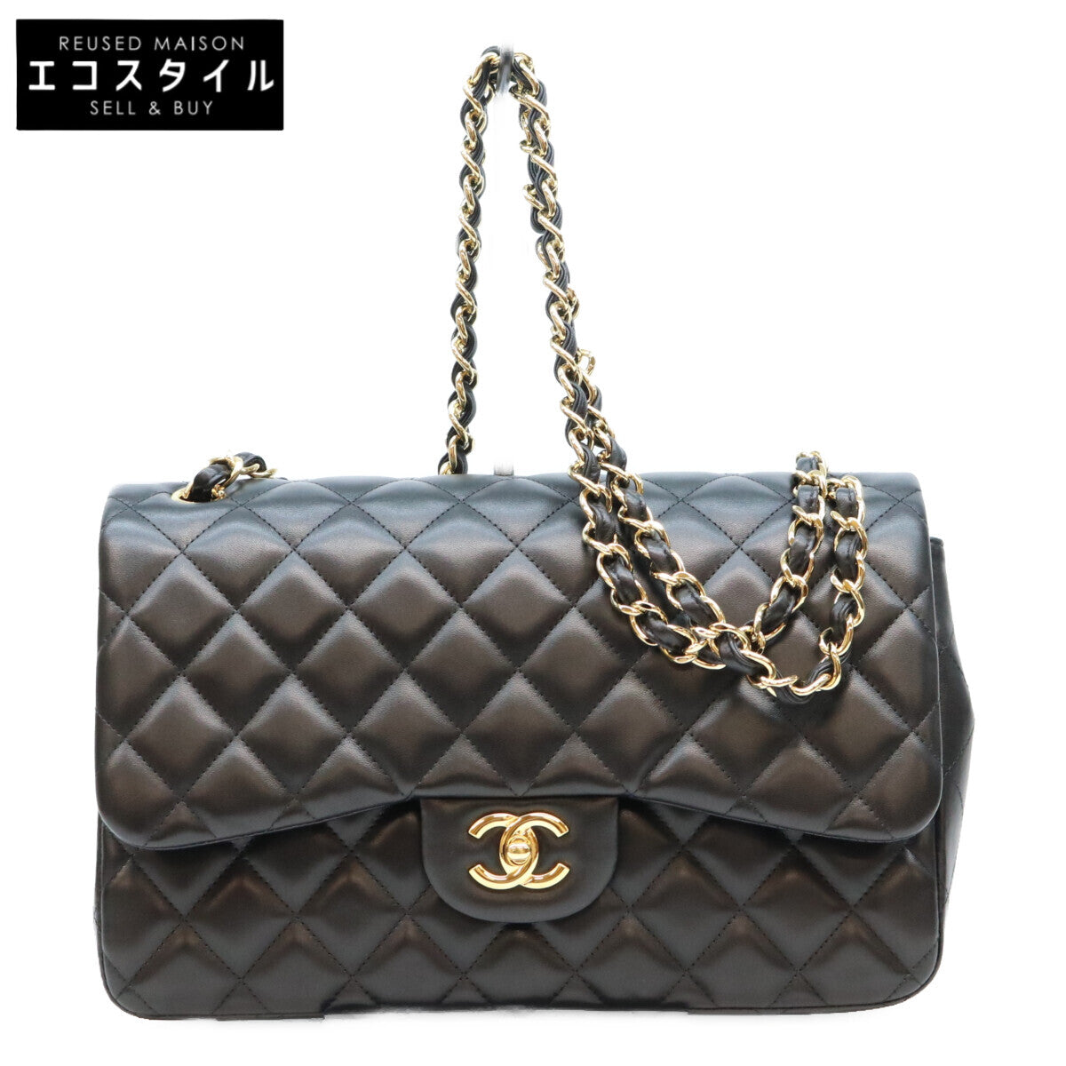 CHANEL シャネル 14番 A58600 黒 ラム G金具 Wフラップ デカマトラッセ30 ショルダーバック ショルダーバッグ