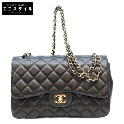 CHANEL シャネル 14番 A58600 黒 ラム G金具 Wフラップ デカマトラッセ30 ショルダーバック ショルダーバッグ