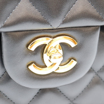CHANEL シャネル 14番 A58600 黒 ラム G金具 Wフラップ デカマトラッセ30 ショルダーバック ショルダーバッグ