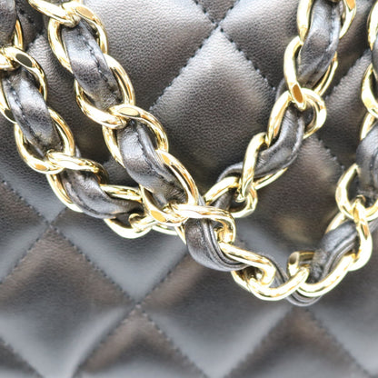 CHANEL シャネル 14番 A58600 黒 ラム G金具 Wフラップ デカマトラッセ30 ショルダーバック ショルダーバッグ