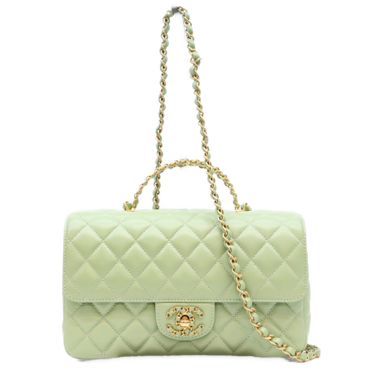 CHANEL シャネル ミントグリーン ラム G金具 チェーントップハンドル マトラッセ23 ショルダーバッグ ショルダーバッグ