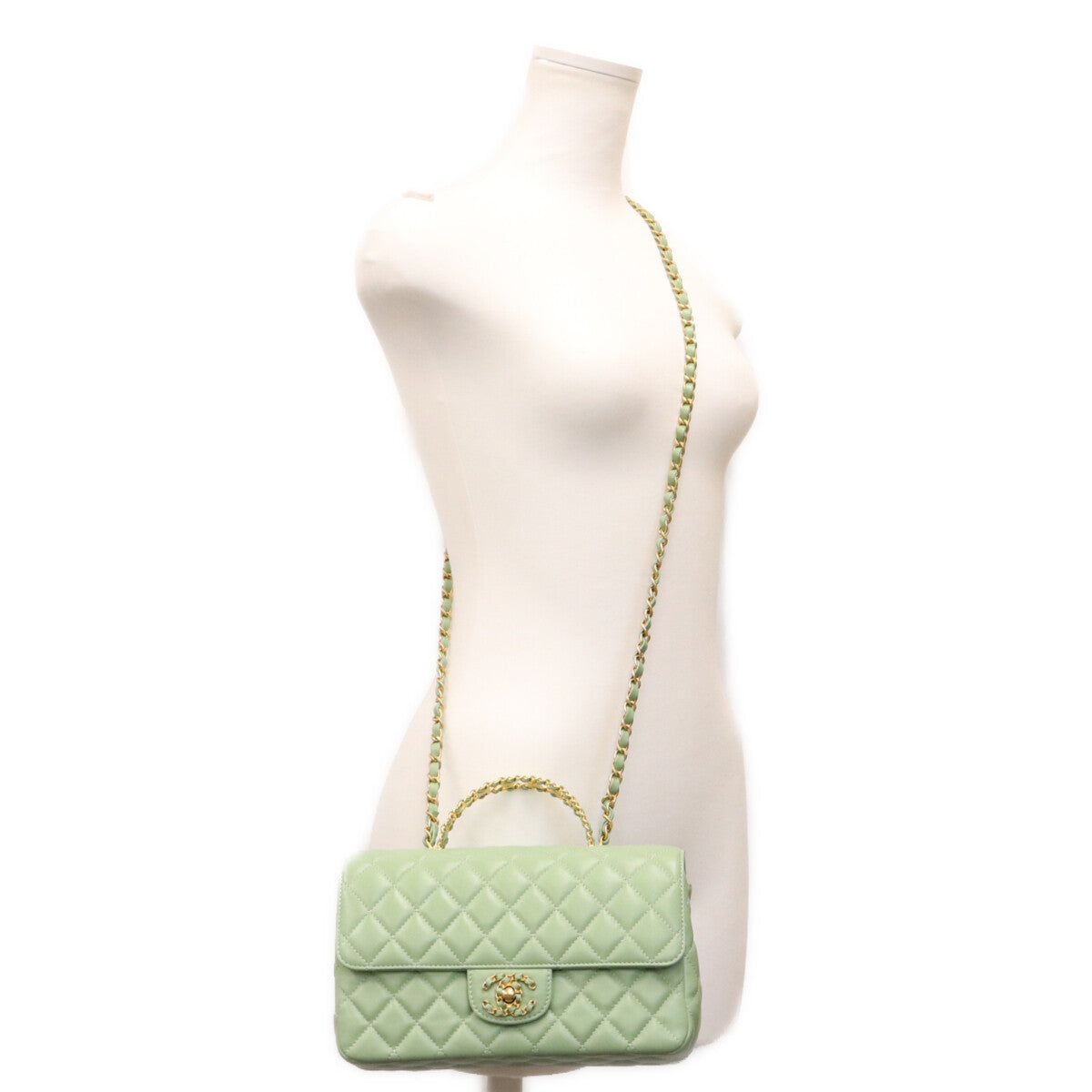 CHANEL シャネル ミントグリーン ラム G金具 チェーントップハンドル マトラッセ23 ショルダーバッグ ショルダーバッグ