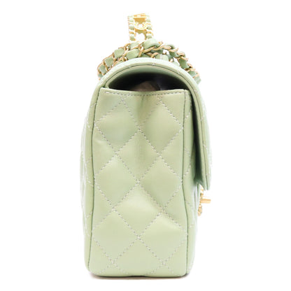 CHANEL シャネル ミントグリーン ラム G金具 チェーントップハンドル マトラッセ23 ショルダーバッグ ショルダーバッグ