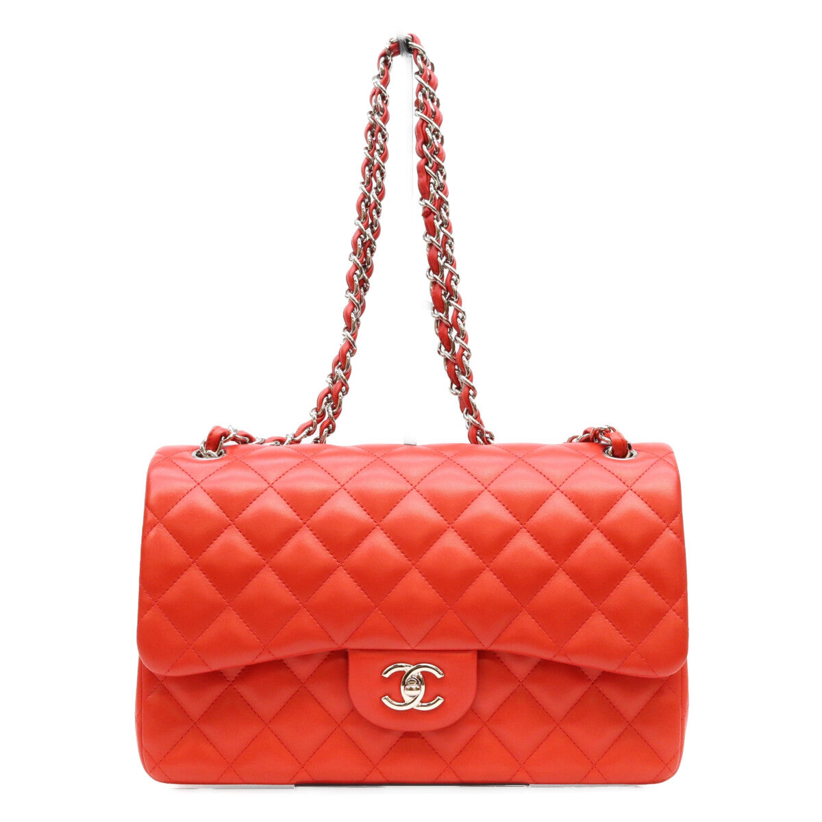 CHANEL シャネル 18番 A58600 赤 ラム SV金具 Wフラップ デカマトラッセ30 ショルダーバッグ ショルダーバッグ