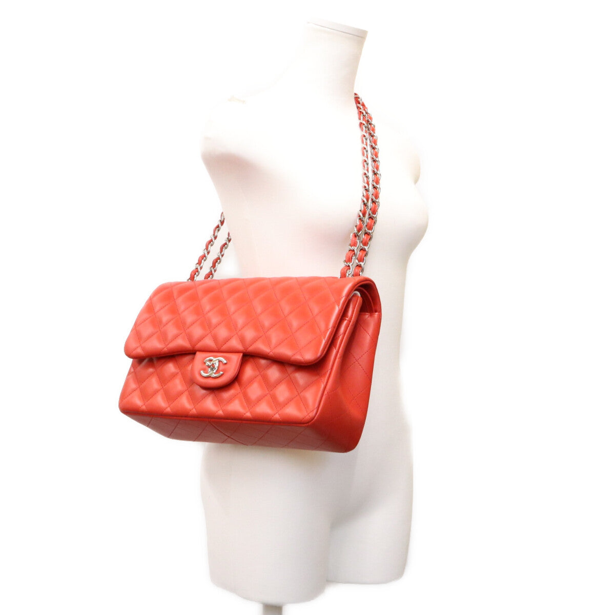 CHANEL シャネル 18番 A58600 赤 ラム SV金具 Wフラップ デカマトラッセ30 ショルダーバッグ ショルダーバッグ