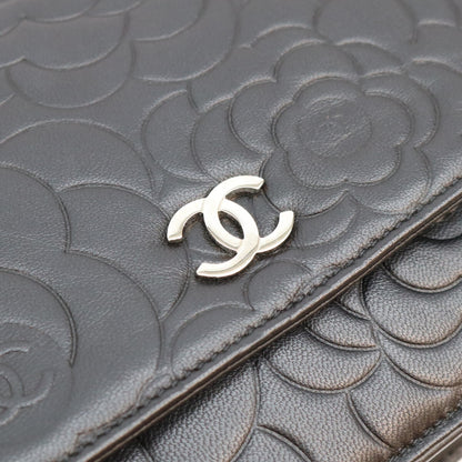 CHANEL シャネル A47421 黒 ラム SV金具 カメリア チェーンウォレット ショルダーバッグ