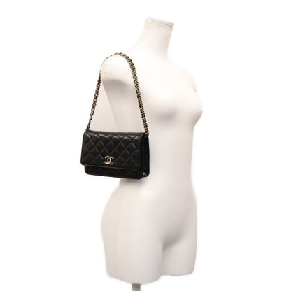 CHANEL シャネル 黒 タムレスクラシック キャビア G金具 ハーフラインストーン チェーンウォレット ショルダーバッグ