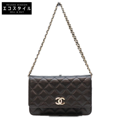 CHANEL シャネル 黒 タムレスクラシック キャビア G金具 ハーフラインストーン チェーンウォレット ショルダーバッグ