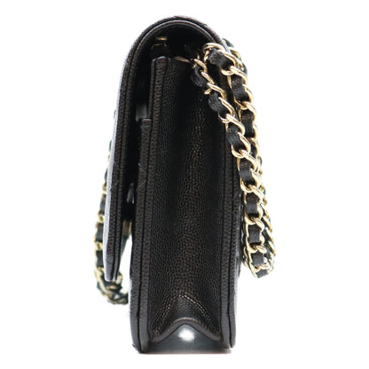 CHANEL シャネル 黒 タムレスクラシック キャビア G金具 ハーフラインストーン チェーンウォレット ショルダーバッグ