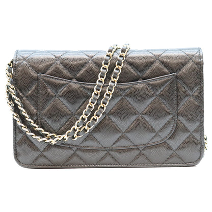 CHANEL シャネル 黒 タムレスクラシック キャビア G金具 ハーフラインストーン チェーンウォレット ショルダーバッグ