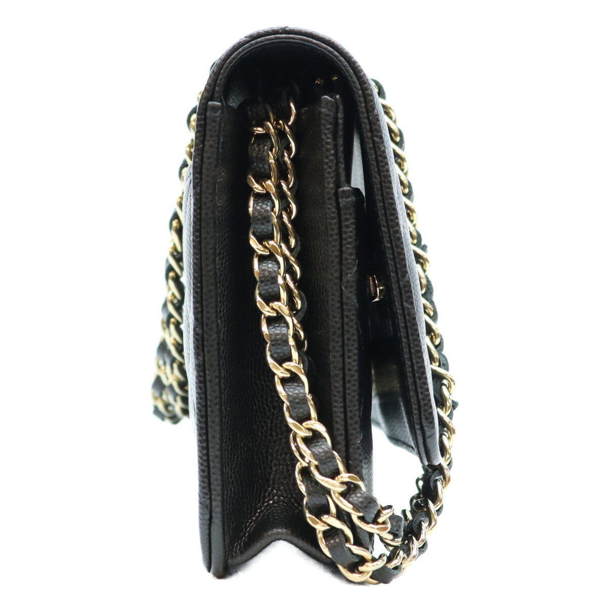 CHANEL シャネル 黒 タムレスクラシック キャビア G金具 ハーフラインストーン チェーンウォレット ショルダーバッグ