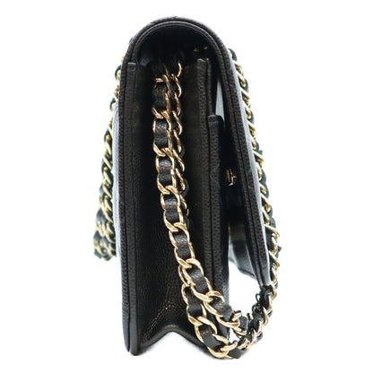 CHANEL シャネル 黒 タムレスクラシック キャビア G金具 ハーフラインストーン チェーンウォレット ショルダーバッグ