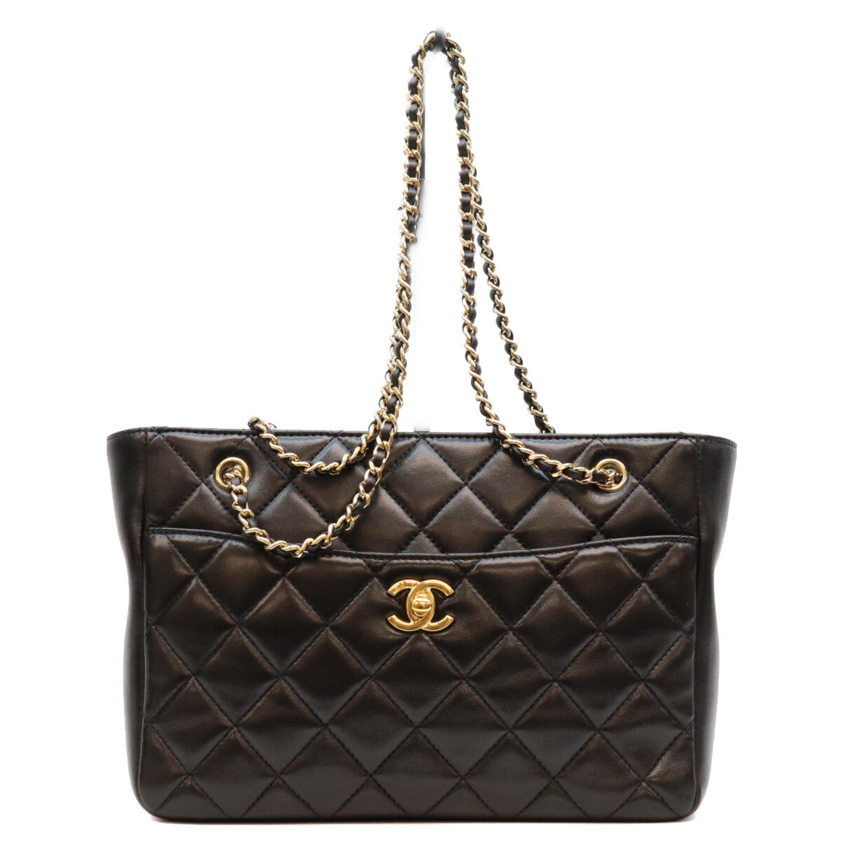 CHANEL シャネル AS5215 黒 ラム G金具 ミニチェーントートバッグ トートバッグ