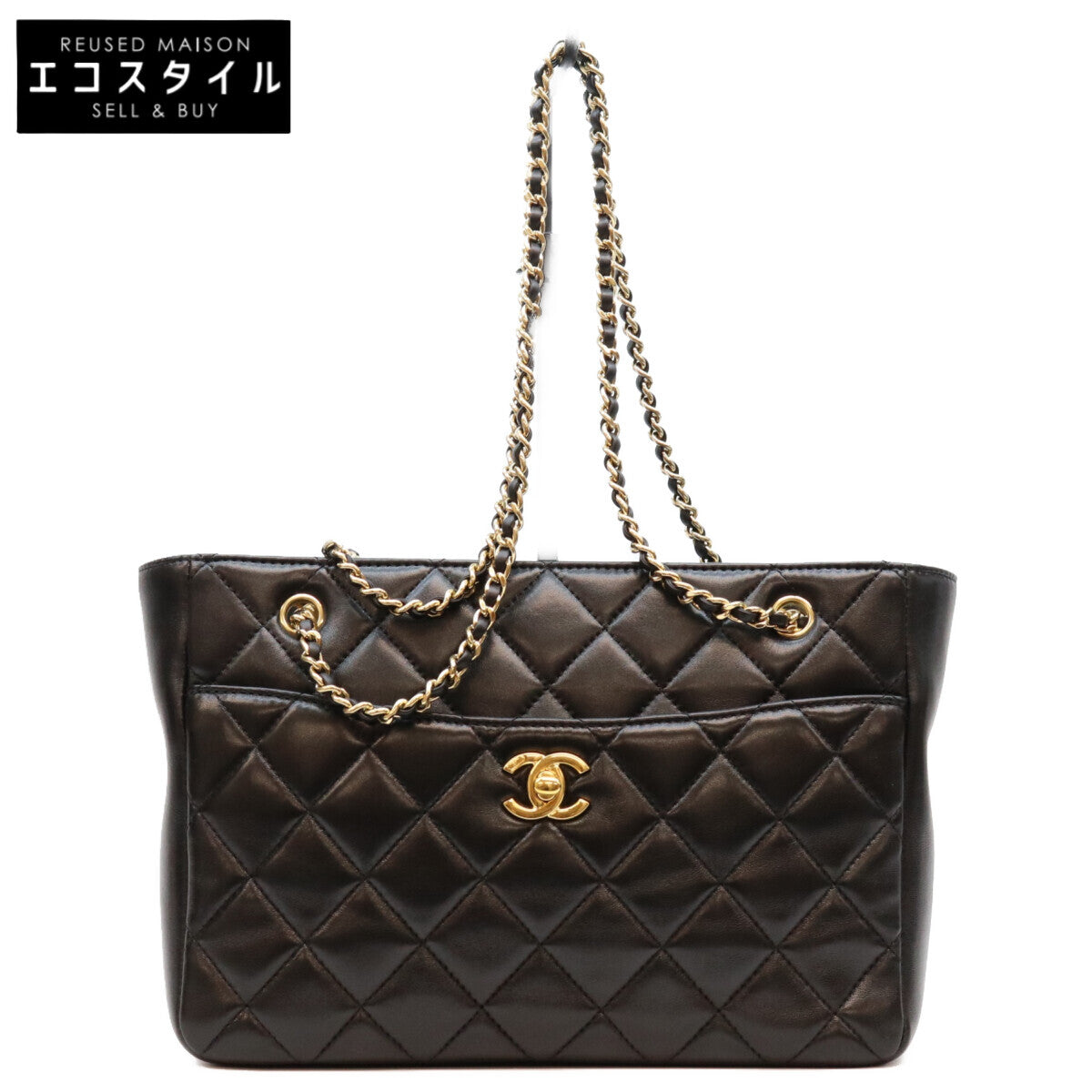 CHANEL シャネル AS5215 黒 ラム G金具 ミニチェーントートバッグ トートバッグ