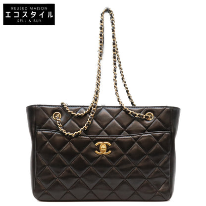 CHANEL シャネル AS5215 黒 ラム G金具 ミニチェーントートバッグ トートバッグ