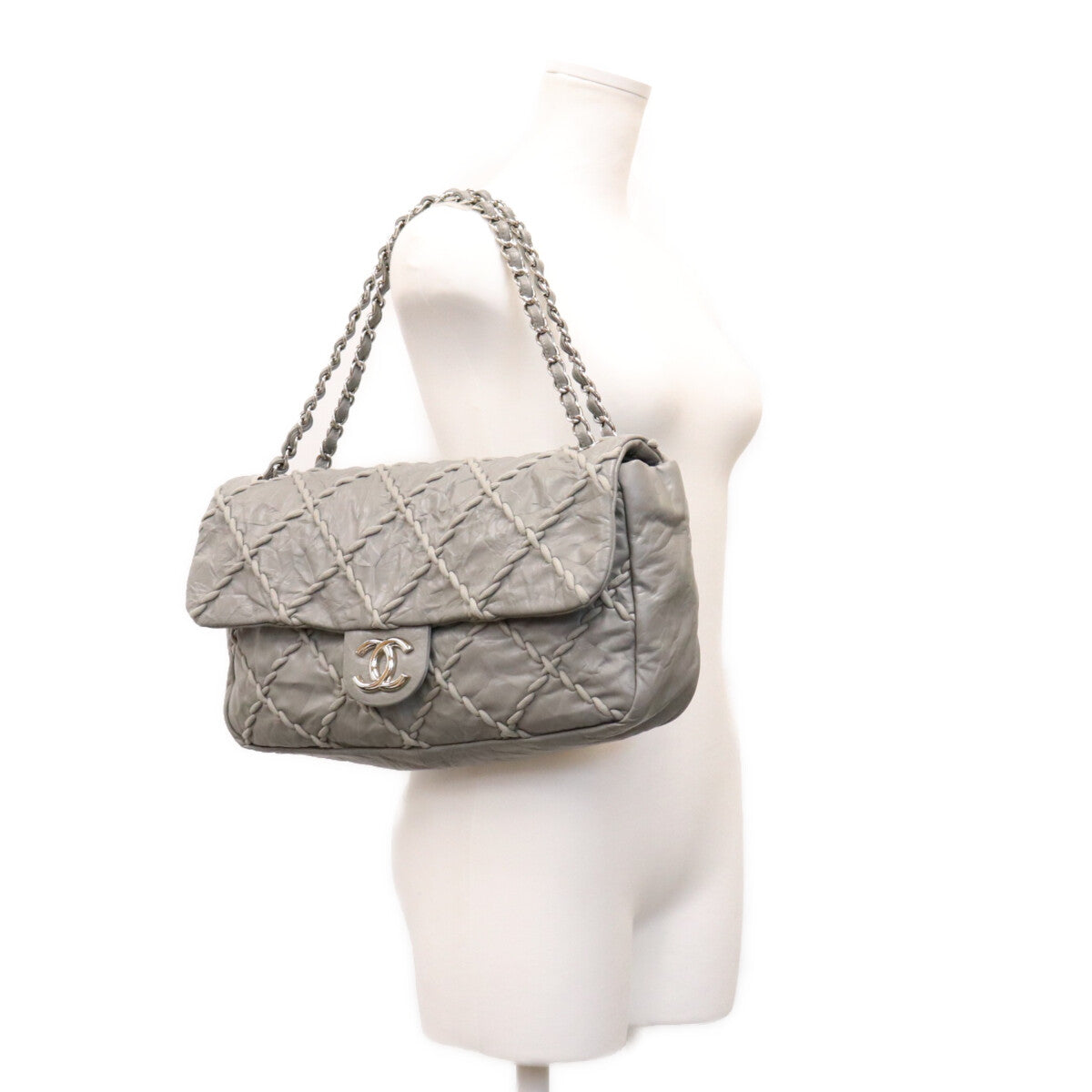 CHANEL シャネル 13番 A48492 グレー SV金具 ウルトラステッチ レザー チェーンショルダーバッグ ショルダーバッグ