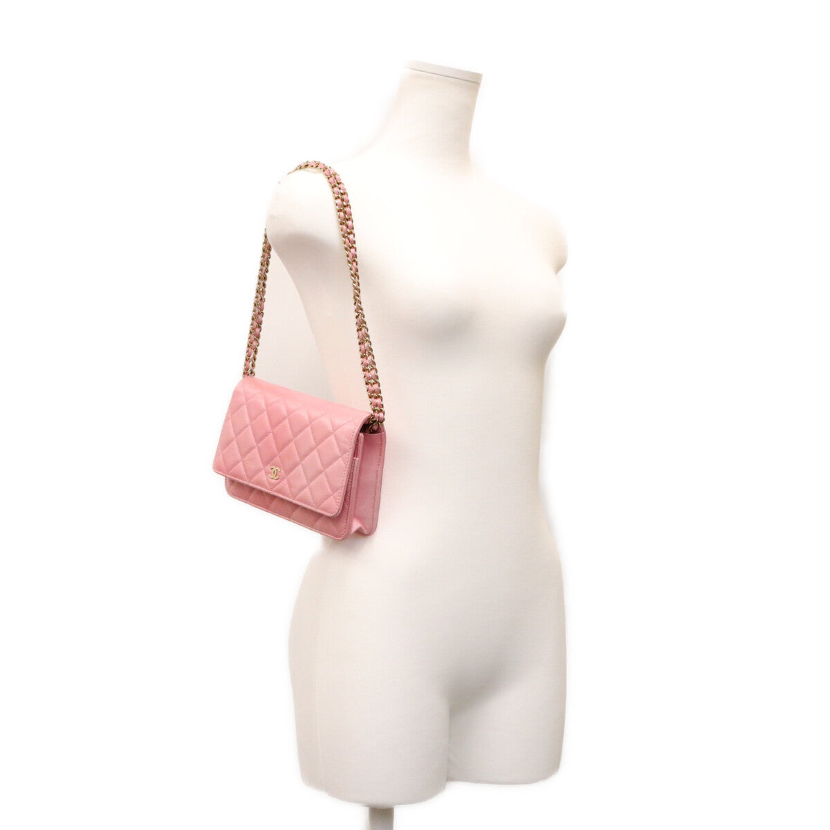 CHANEL シャネル AP0250 シャイニーピンク タムレスクラシック カーフ G金具 チェーンウォレット ショルダーバッグ