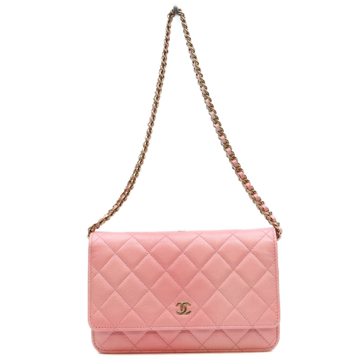 CHANEL シャネル AP0250 シャイニーピンク タムレスクラシック カーフ G金具 チェーンウォレット ショルダーバッグ
