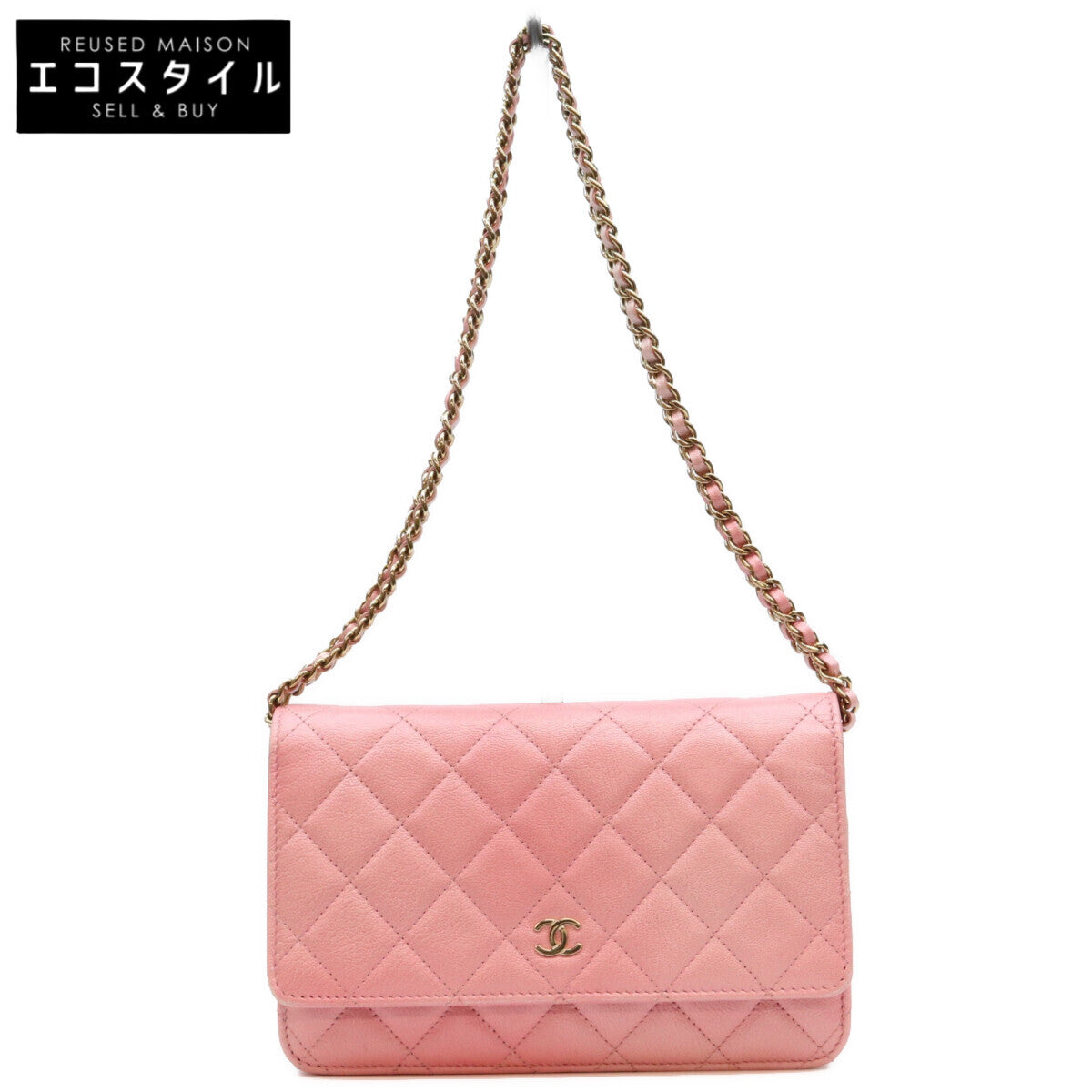 CHANEL シャネル AP0250 シャイニーピンク タムレスクラシック カーフ G金具 チェーンウォレット ショルダーバッグ
