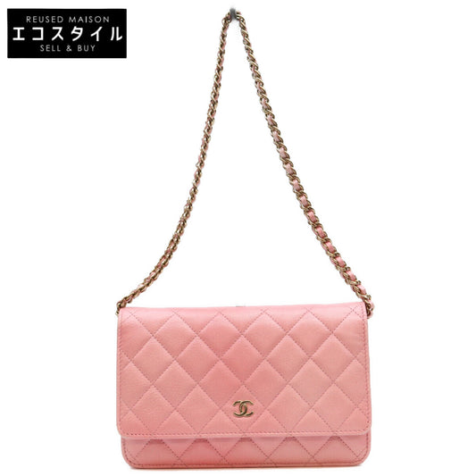 CHANEL シャネル AP0250 シャイニーピンク タムレスクラシック カーフ G金具 チェーンウォレット ショルダーバッグ