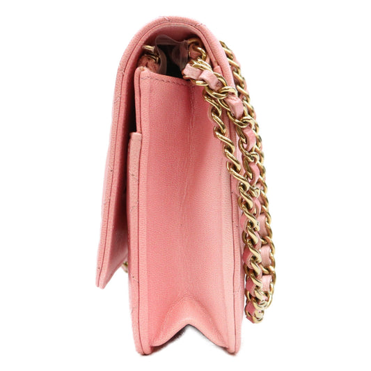 CHANEL シャネル AP0250 シャイニーピンク タムレスクラシック カーフ G金具 チェーンウォレット ショルダーバッグ