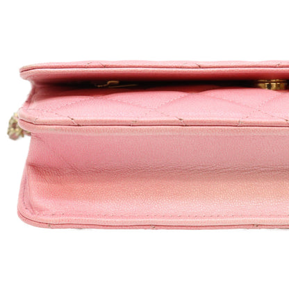 CHANEL シャネル AP0250 シャイニーピンク タムレスクラシック カーフ G金具 チェーンウォレット ショルダーバッグ