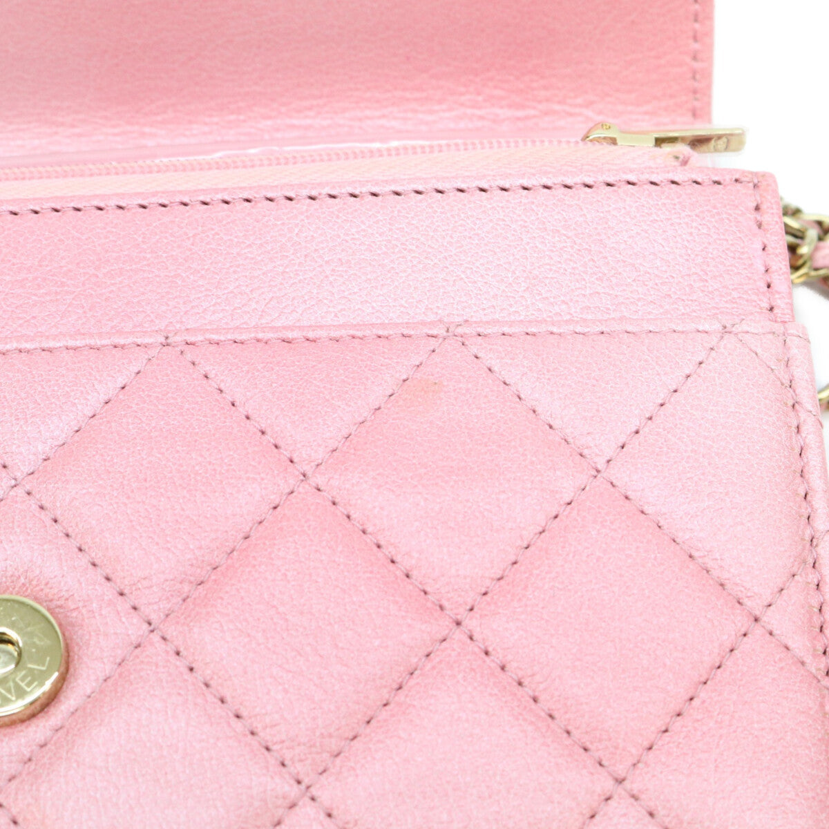 CHANEL シャネル AP0250 シャイニーピンク タムレスクラシック カーフ G金具 チェーンウォレット ショルダーバッグ