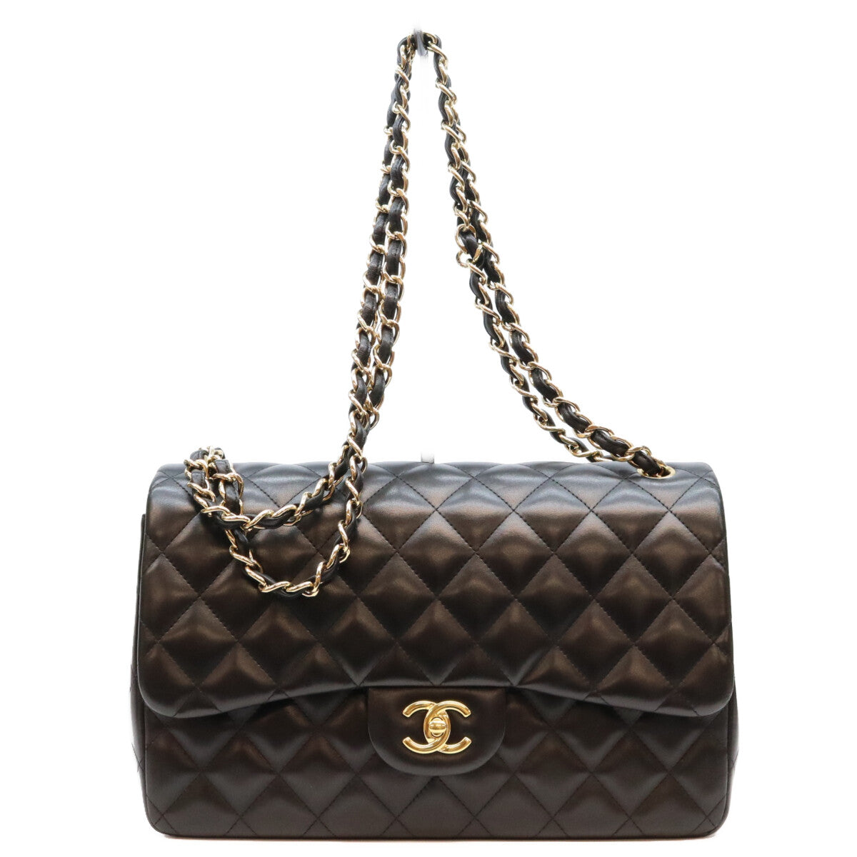 CHANEL シャネル 19番 14年 A58600 黒 ラム G金具 Wフラップ デカマトラッセ30 ショルダーバック ショルダーバッグ