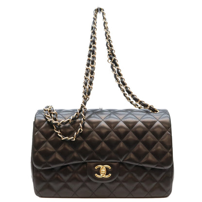 CHANEL シャネル 19番 14年 A58600 黒 ラム G金具 Wフラップ デカマトラッセ30 ショルダーバック ショルダーバッグ