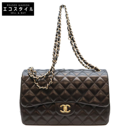 CHANEL シャネル 19番 14年 A58600 黒 ラム G金具 Wフラップ デカマトラッセ30 ショルダーバック ショルダーバッグ