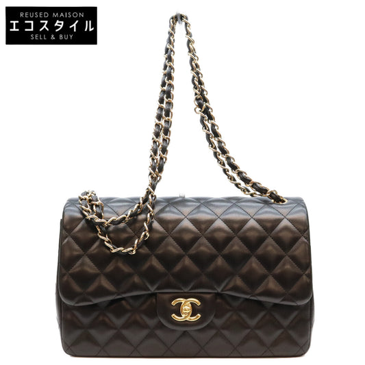 CHANEL シャネル 19番 14年 A58600 黒 ラム G金具 Wフラップ デカマトラッセ30 ショルダーバック ショルダーバッグ