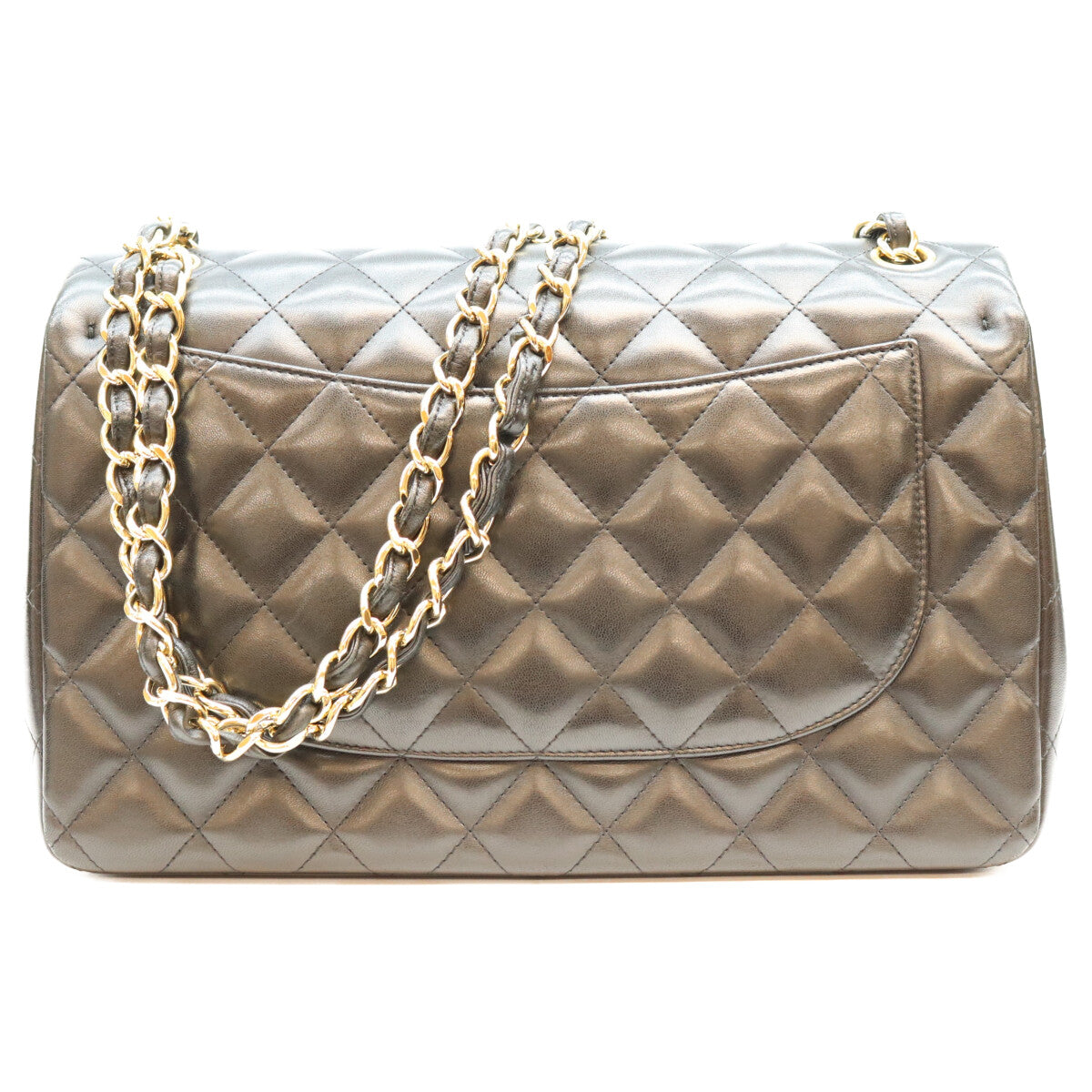 CHANEL シャネル 19番 14年 A58600 黒 ラム G金具 Wフラップ デカマトラッセ30 ショルダーバック ショルダーバッグ
