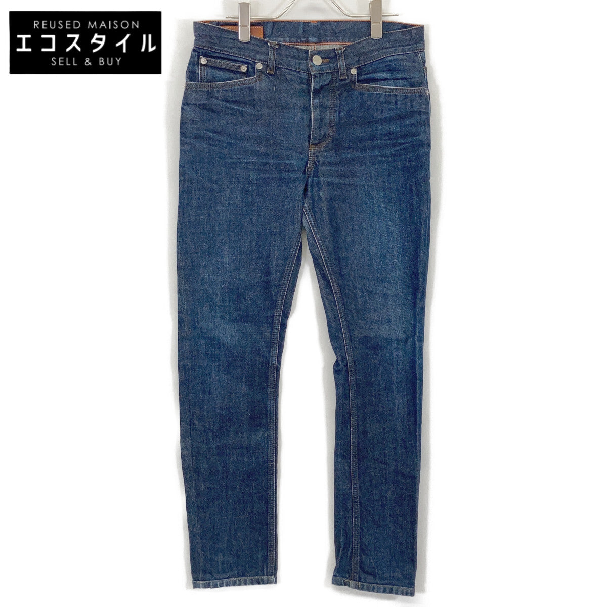 Selvedge Leather Patch Denim with Serio Button, Indigo Bottoms 40 Men's