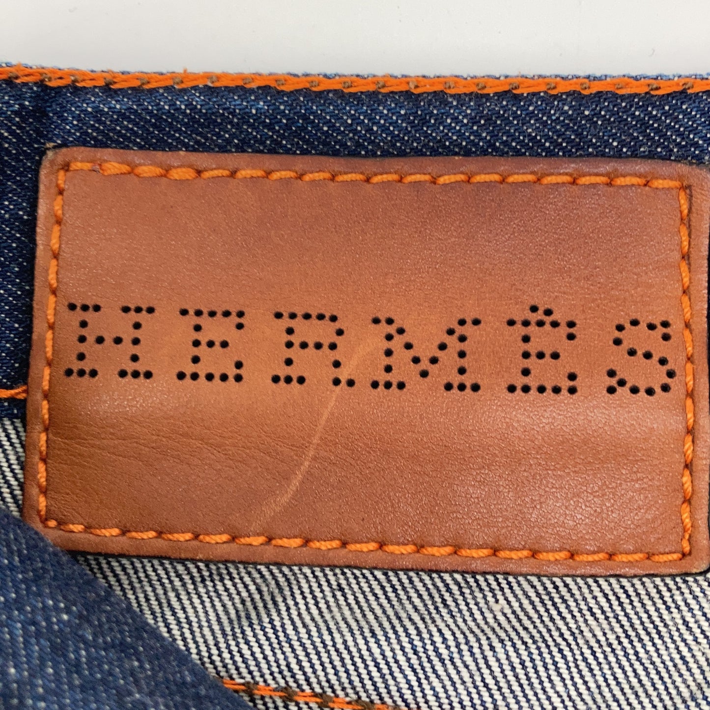 Selvedge Leather Patch Denim with Serio Button, Indigo Bottoms 40 Men's