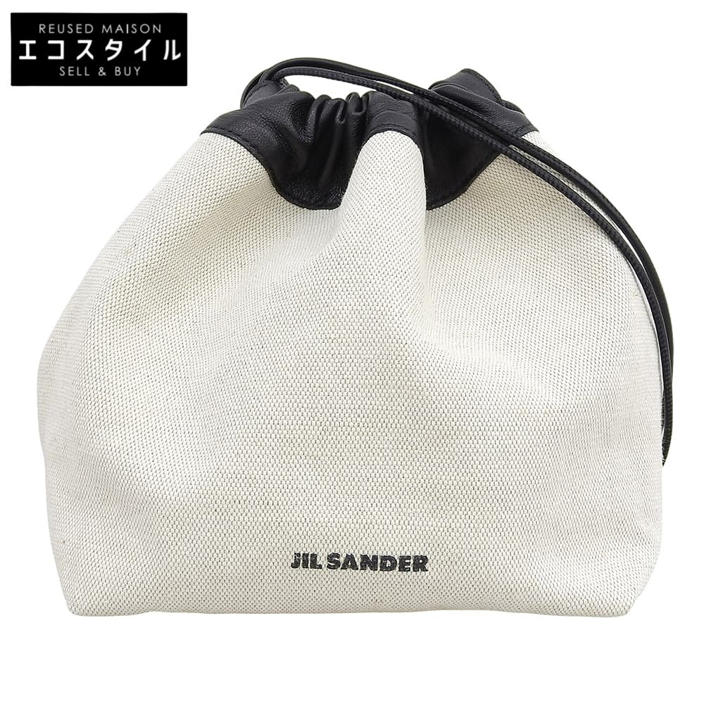 JIL SANDER ジルサンダー DUMPLING キャンバス レザー リバーシブル バッグ ショルダーバッグ レディース アイボリー×ブラック j07wg0027 ショルダーバッグ