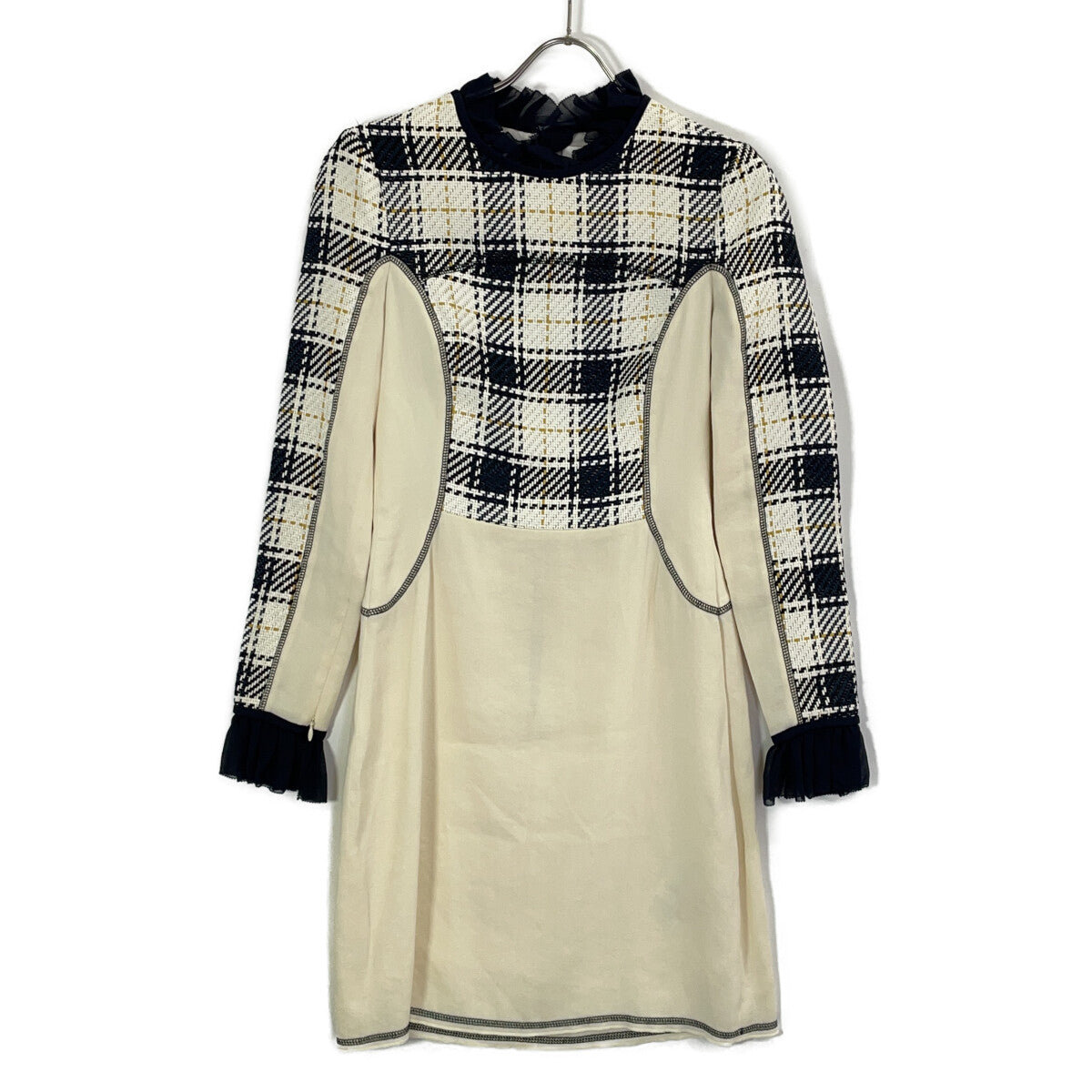 3.1 Phillip lim スリーワンフィリップリム ツイード 裏地シルク 切替 長袖ワンピース ワンピース