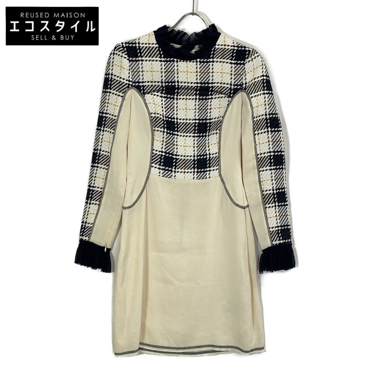 3.1 Phillip lim スリーワンフィリップリム ツイード 裏地シルク 切替 長袖ワンピース ワンピース