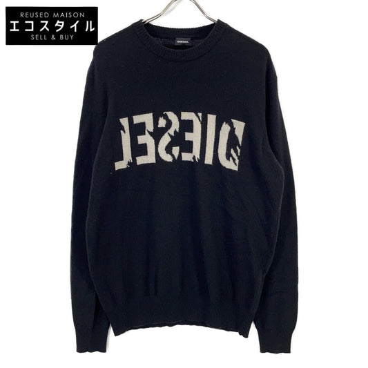 DIESEL ディーゼル ブラック ウール フロントロゴニット カシミア トップス