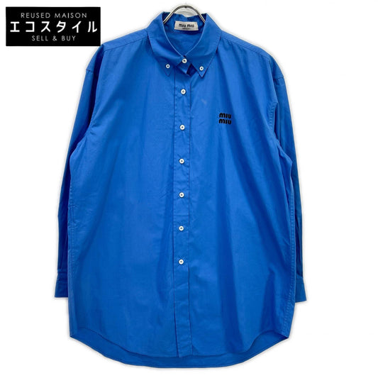 MIUMIU Miu Miu 22SS MK1626 Logo Embroidered Oversized Poplin Long-Sleeve Shirt Top
