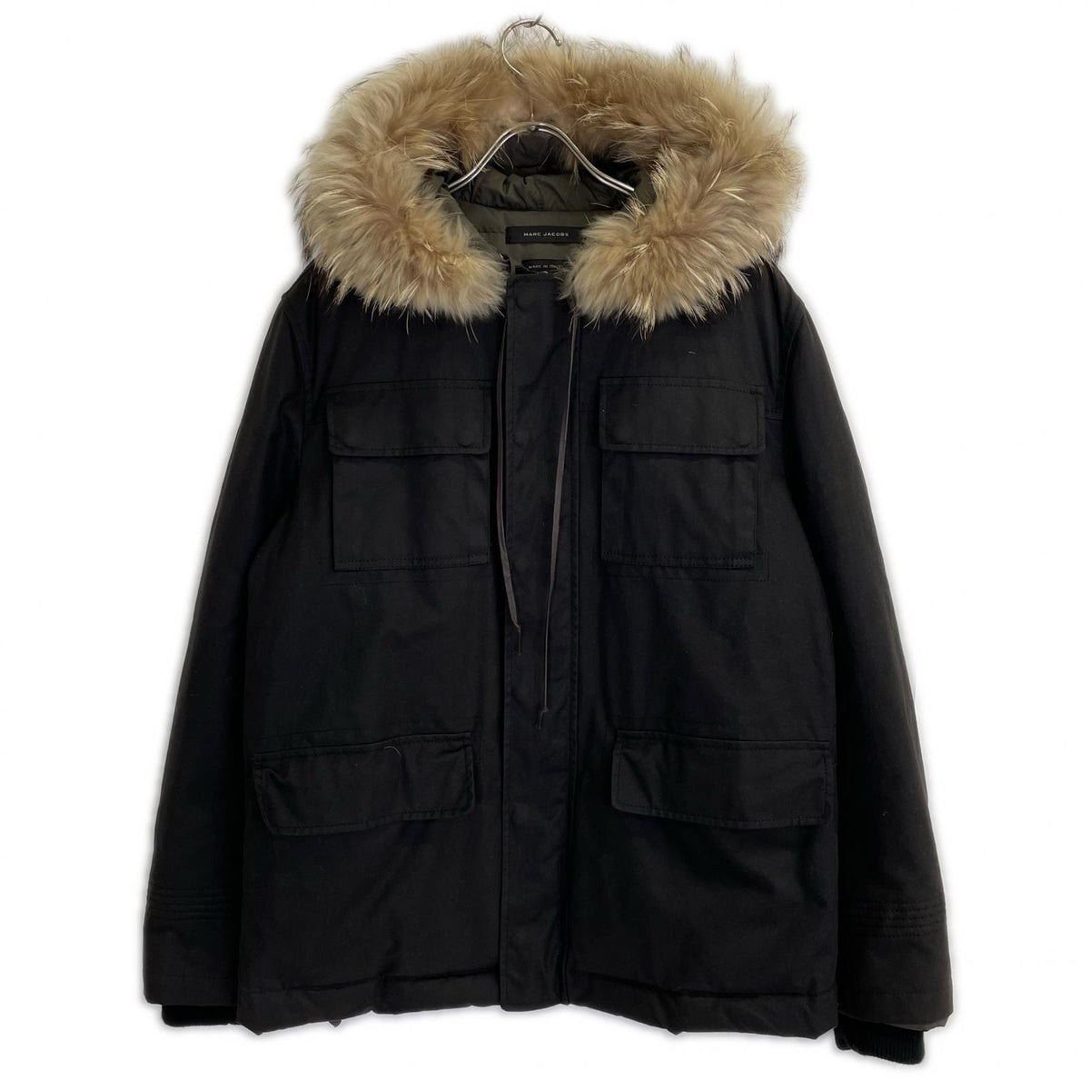 MARC JACOBS black oil-treated down jacket with fur jacket