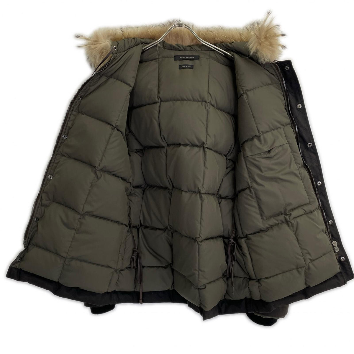 MARC JACOBS black oil-treated down jacket with fur jacket