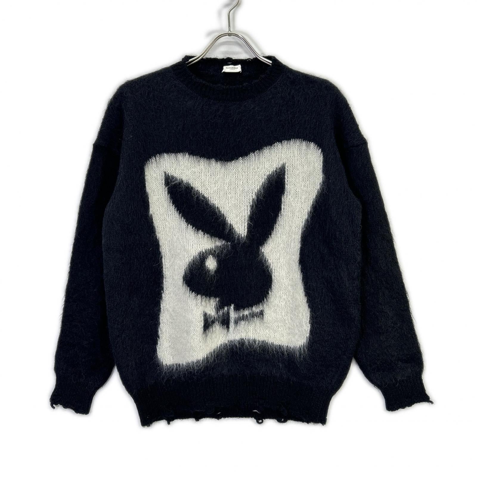 SAINT LAURENT PARIS 22 Mohair x Nylon x Wool Knit XS Black Playboy Collaboration 713263 Tops