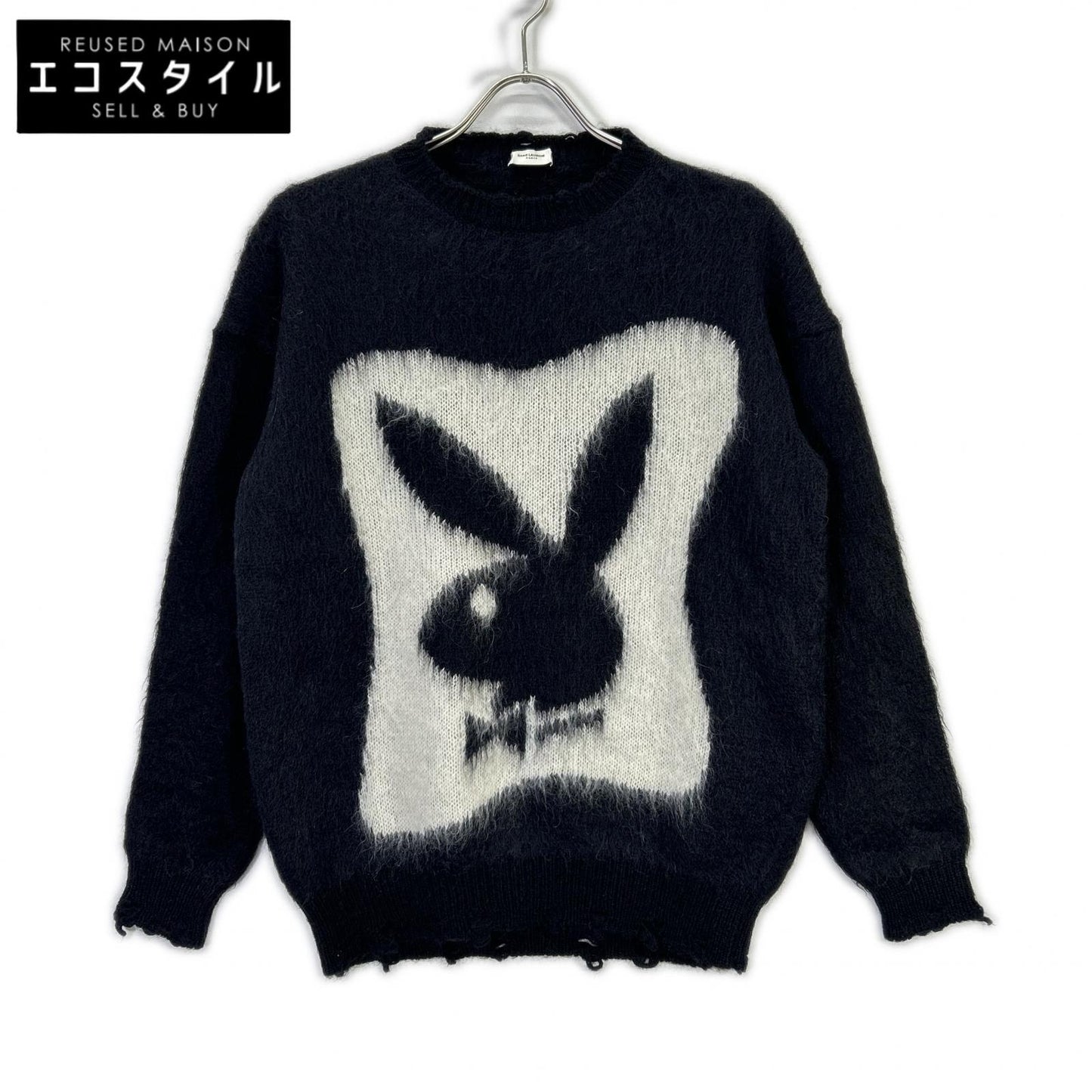 SAINT LAURENT PARIS 圣罗兰巴黎 22年 马海毛×尼龙×羊毛 针织衫 XS 黑色 兔女郎联名款 713263 上衣