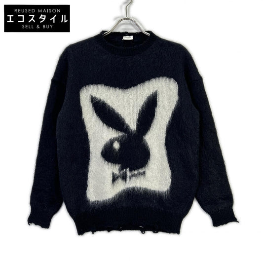 SAINT LAURENT PARIS 圣罗兰巴黎 22年 马海毛×尼龙×羊毛 针织衫 XS 黑色 兔女郎联名款 713263 上衣